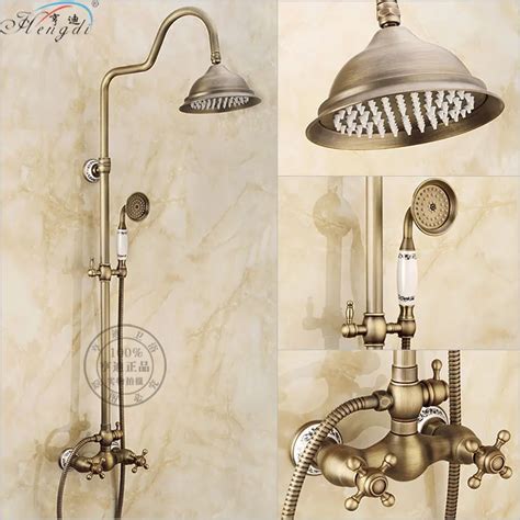 Bathroom Retro Antique Copper Brass Bathtub Shower Set Wall Mounted 8