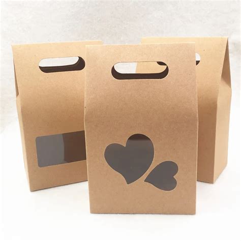 10 16 6cm 20pcs Stand Up Window Brown Kraft Paper Bags Boxes Recyclable