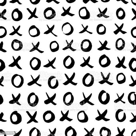 Black And White Hand Drawn Seamless Pattern With X And O Symbols Stock