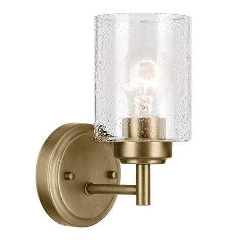 Kichler Winslow 1 Light Natural Brass Bathroom Indoor Wall Sconce Light With Clear Seeded Glass