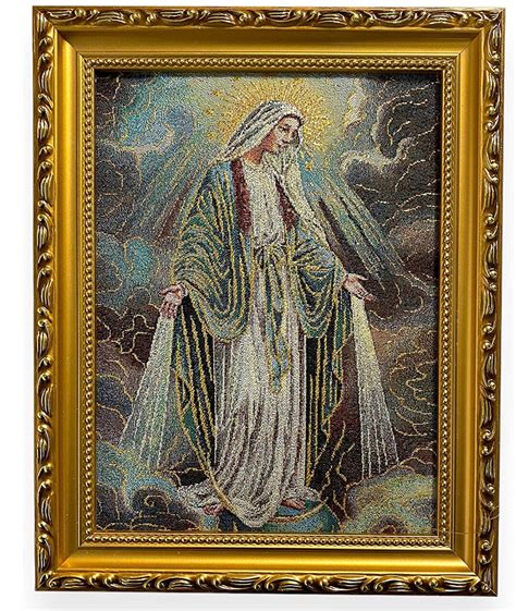 Our Lady Of Grace Virgin Mary Tapestry Cushioned Picture Frame Wall Art