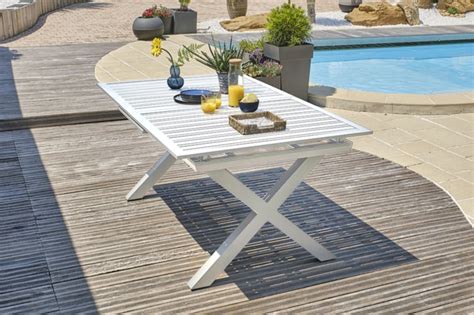 Table De Jardin Floride 180 240x100cm Alu Blanc Avec Rallonge