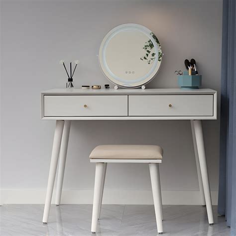 White Solid Wood Makeup Vanity Desk Table With Drawers For Bedroom