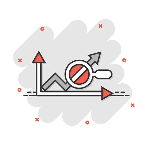 Market Trend Icon In Comic Style Growth Arrow With Magnifier Cartoon Vector Illustration On