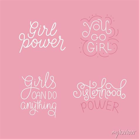 Vector Set Of Illustrations With Hand Lettering Phrases Girl Posters