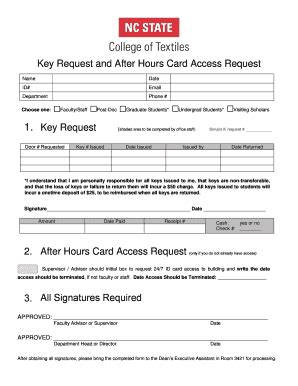 Fillable Online Tx Ncsu Key Request Form College Of Textiles Tx