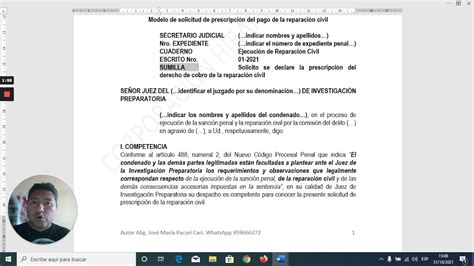 MODELO DE SOLICITUD DE PRESCRIPCIÓN DEL COBRO DE LA REPARACIÓN CIVIL