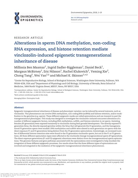 PDF Alterations In Sperm DNA Methylation Non Coding RNA Expression