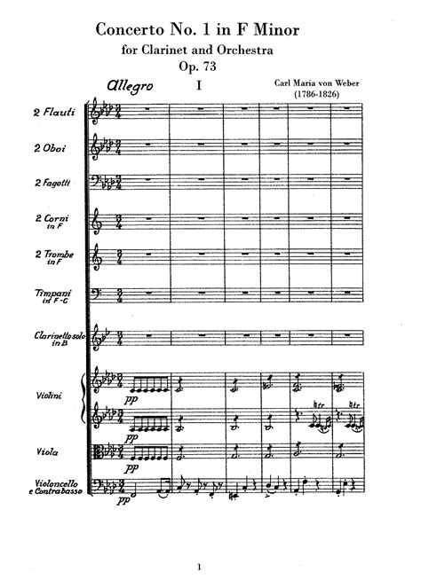 Clarinet Concerto No 1 In F Minor Op 73 Weber Carl Maria Von