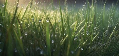 Hierba Verde Mojada Con Gotas De Lluvia O Roc O Fondo De Verano