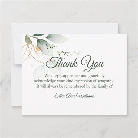 Green Folige Funeral Thank You Note Zazzle Artofit