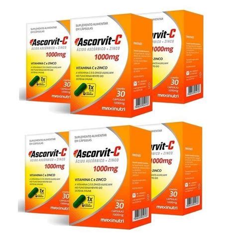 6x Ascorvit C 1000mg 6x 30 cápsulas MaxiNutri no Shoptime