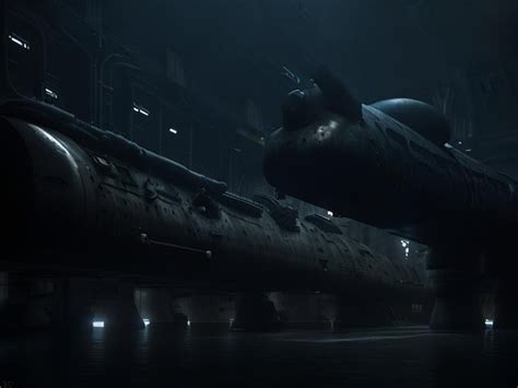 Many Dark Submarines In Drydock