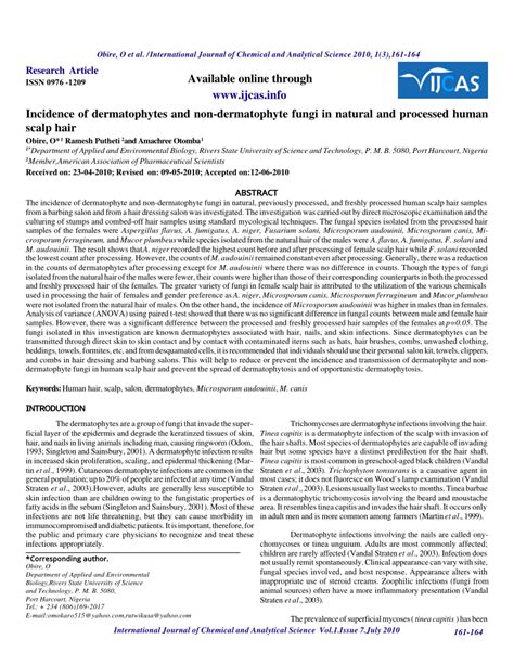 Pdf Incidence Of Dermatophytes And Non Dermatophyte Fungi In Natural And Processed Human