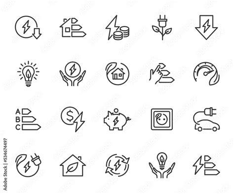 Vector Set Of Energy Saving Line Icons Contains Icons Energy Efficiency Power Consumption