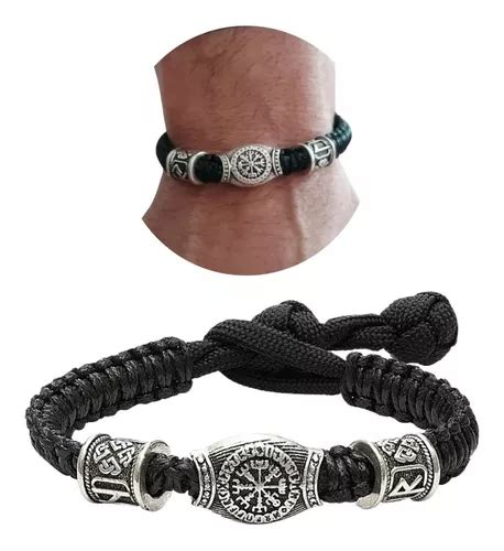 Pulsera Hombre Vikingo Cuerda Trenzada Brújula Nórdica