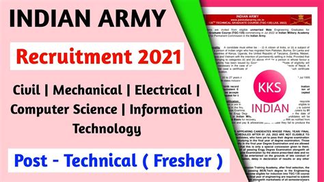 Indian Army Technical Recruitment Post Technical For Fresher