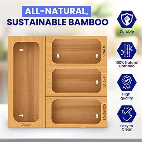 Packliner Bamboo Plastic Bag Organizer Boxes For Kitchen Drawers 4 Pcs Set Ziploc Organizer