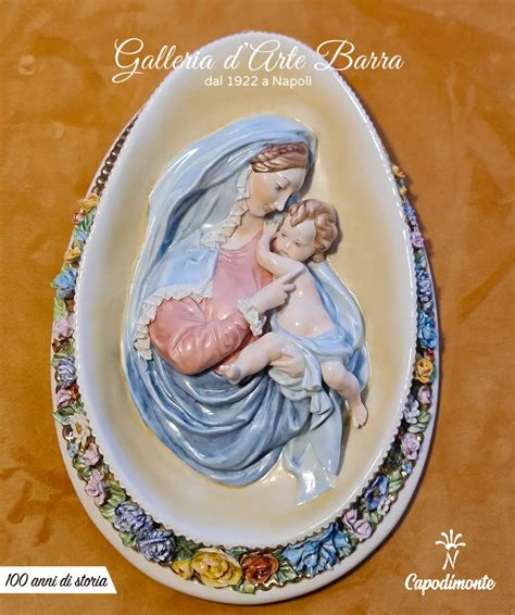 Porcellana Di Capodimonte Madonna Con Bambino Da Parete H Cm