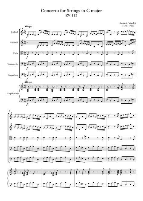 Concerto For Strings In C Major Rv Sheet Music Antonio Vivaldi