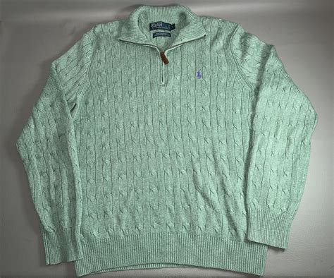 Polo Ralph Lauren Cable Knit Sweater 1 4 Zip Pullover Tussah Silk Mint