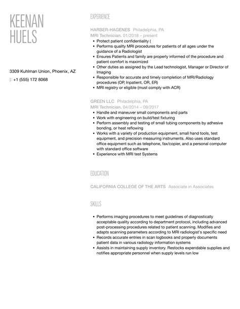 MRI Technician Resume Samples | Velvet Jobs