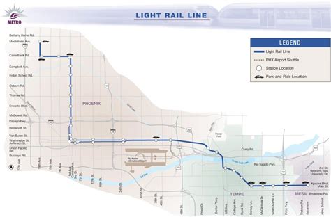 Light rail Phoenix map - Phoenix light rail map 2016 (Arizona - USA)