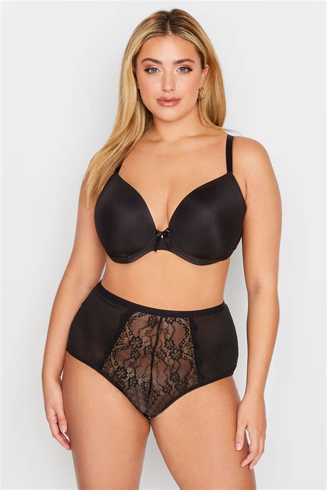 Curve Black Lace Front High Waisted Knickers Yours Clothing