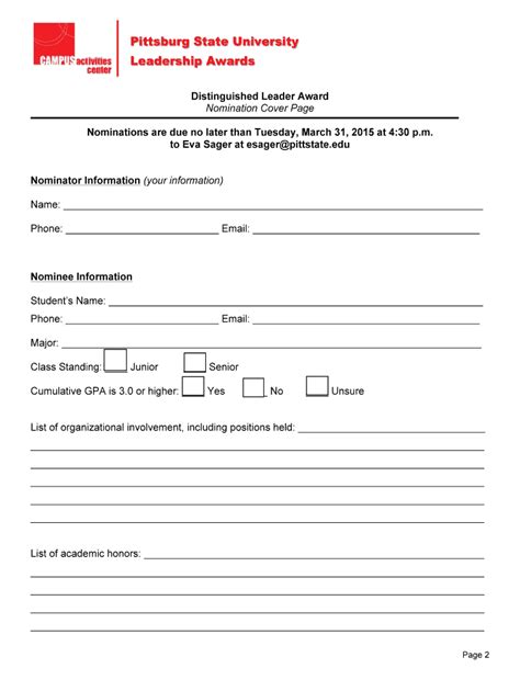 Fillable Online Pittstate Distinguished Leader Docx Fax Email Print