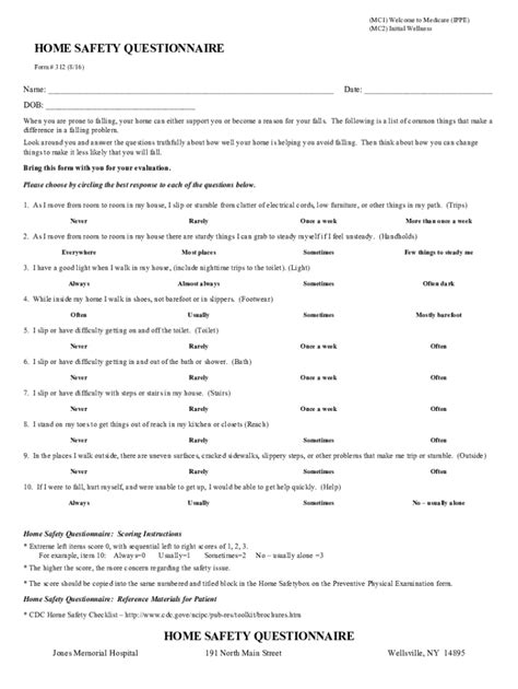 Fillable Online 312 Home Safety Questionnaire Fax Email Print Pdffiller