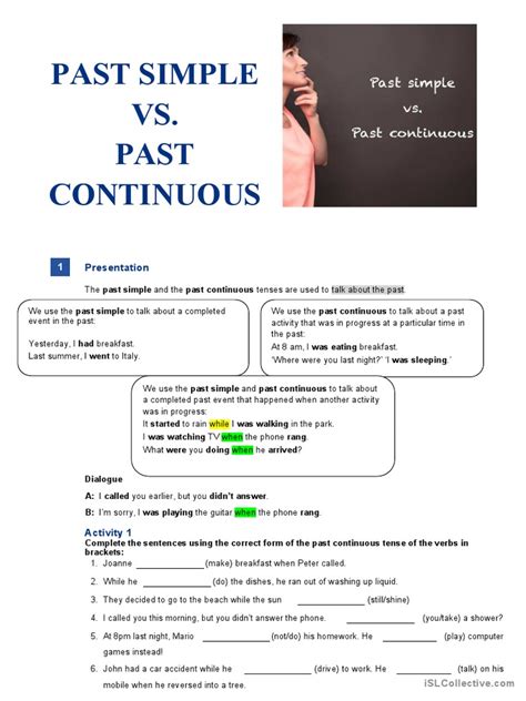 Past Simple Vs Past Continuous Presentation Pdf Linguistics Grammar