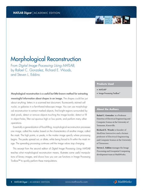 Pdf Morphological Reconstruction Mathworks Morphological