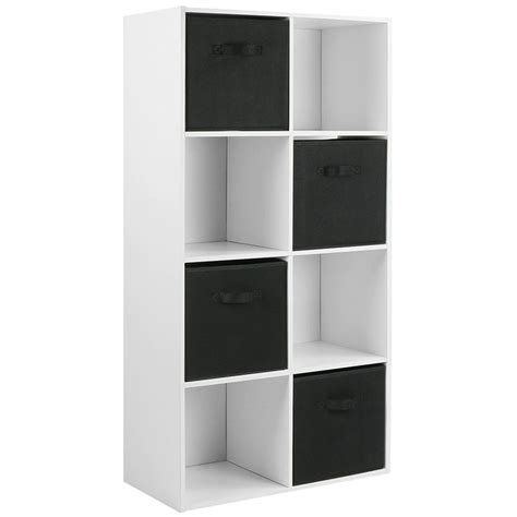 White Bookcase with Black Storage Drawers