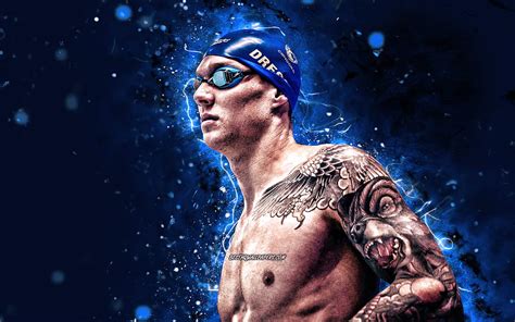 Caeleb Dressel American Swimmer Blue Neon Lights Creative Caeleb