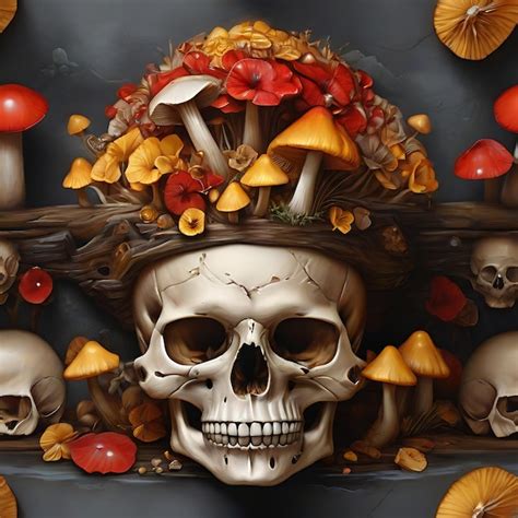 Premium Photo Skull With Mushrooms Ai