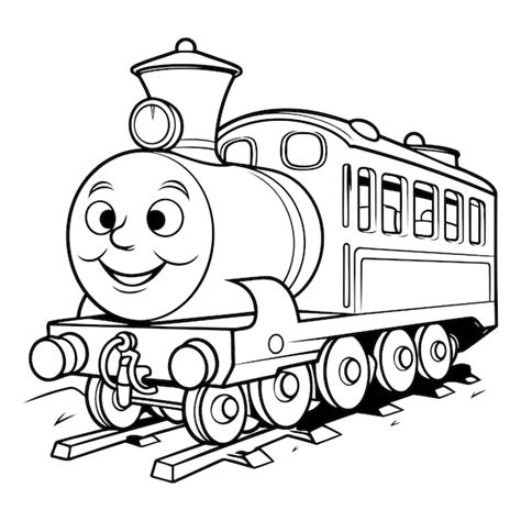 Premium Vector | Black and White Cartoon Illustration of Funny Steam Train Character for ...