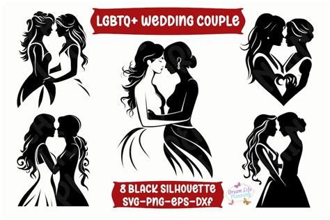 Lgbtq Wedding Couple Silhouette Svg Set Gay Female Couple Gay Wedding