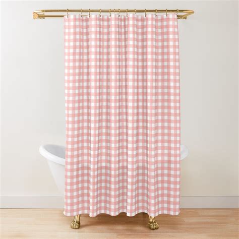 Blush Pink Gingham Check Pattern Shower Curtain For Sale By Artvixen