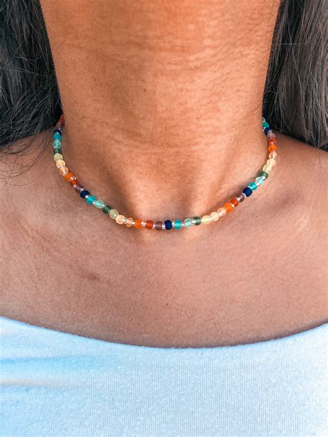 Rainbow Glass Bead Choker Rainbow Necklace Seed Bead Choker Rainbow Choker Trendy Jewelry