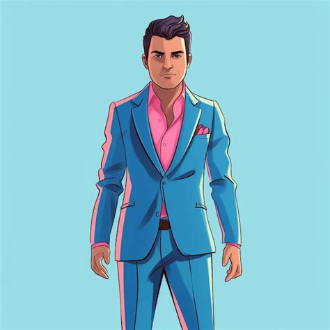 Hombre De Dibujos Animados Con Un Traje Azul Con Camisa Rosa Y Corbata