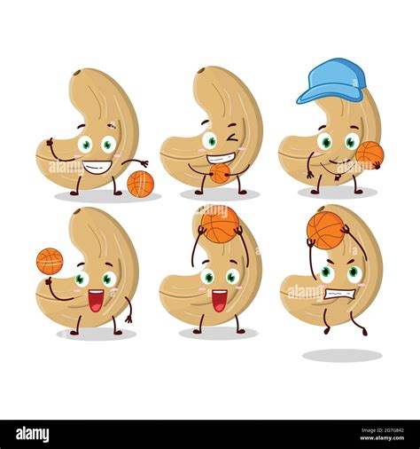 Talented Cashew Nuts Cartoon Character As A Basketball Athlete Vector