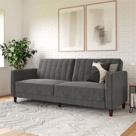 Ember Interiors Pin Tufted Transitional Futon Gray Velvet Walmart