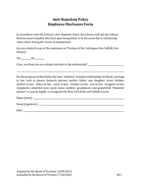 Fillable Online Anti Nepotism Policy Employee Disclosure Form Fax Email