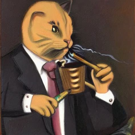 Cat In Suit Smoking A Pipe Portrait Stable Diffusion Openart