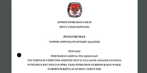 Pengumuman Perubahan Jadwal Tes Tertulis Calon Anggota Ppk Se Kota