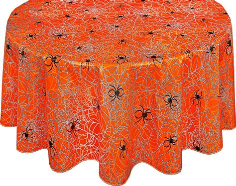 Newbridge Halloween Scary Spiders Web Vinyl Flannel Backed Tablecloth Spooky Orange