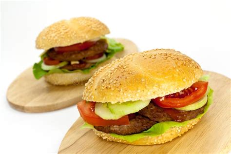 Hamburger Com Alface Queijo Cheddar Tomate Imagem De Stock Imagem