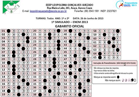 Enem Gabarito 2013 - e-Leopoldina: Saiu o Gabarito 1 Simulado do Enem 2013