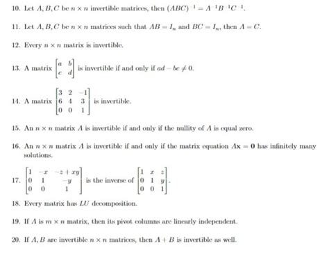 Solved 10 Let A B C Ben X N Invertible Matrices Then