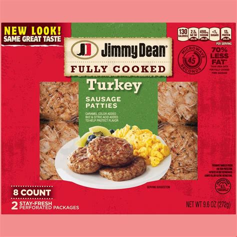 Jimmy Dean Fully Cooked Turkey Sausage Patties 96 Oz 8 Count